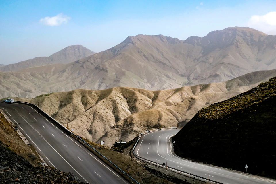 Winding road through the High Atlas mountains of Morocco